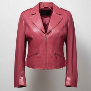 Pam McCoy Corset-Style Genuine Leather Moto Jacket in Watermelon Pink